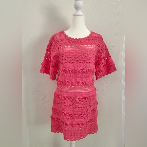 Maje Crochet Knit Mini Pink Dress - Picture 4 of 5